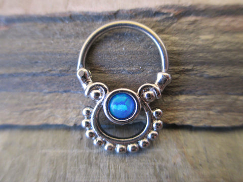 Opal Hanger 16G Septum Ring (Blue)