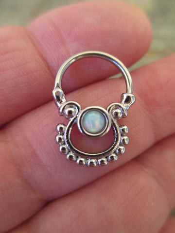 Opal Hanger 16G Septum Ring (White)