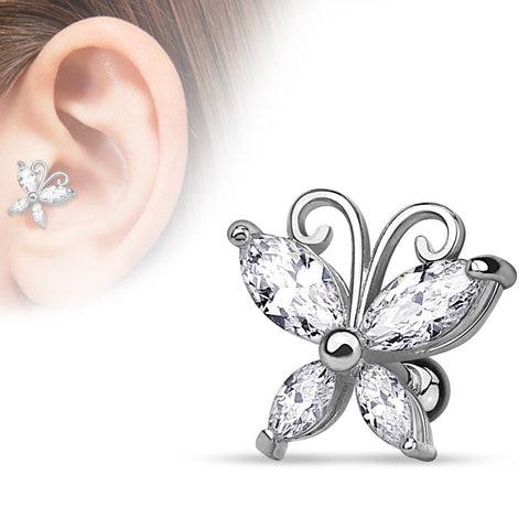 Crystal Butterfly Cartilage Piercing (Silver)