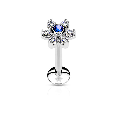 Blue Sapphire Crystal Flower Piercing