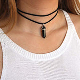 Double Suede Natural Stone Choker (Black Onyx)