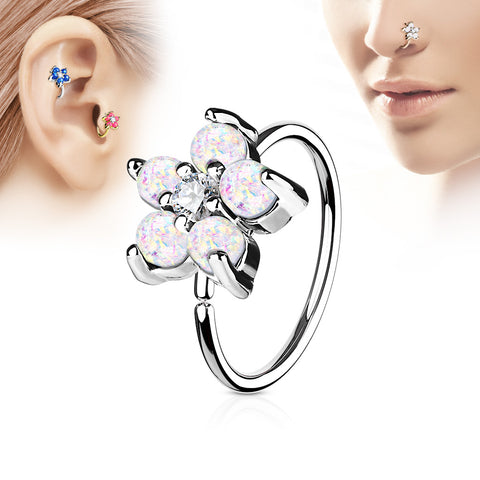 Flower Glitter Opal Hoop Piercing (Silver)