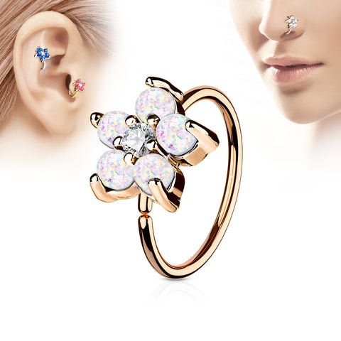 Flower Glitter Opal Hoop Piercing (Rose Gold)