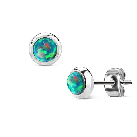 Aqua Opal Bezel Set Surgical Steel Earrings