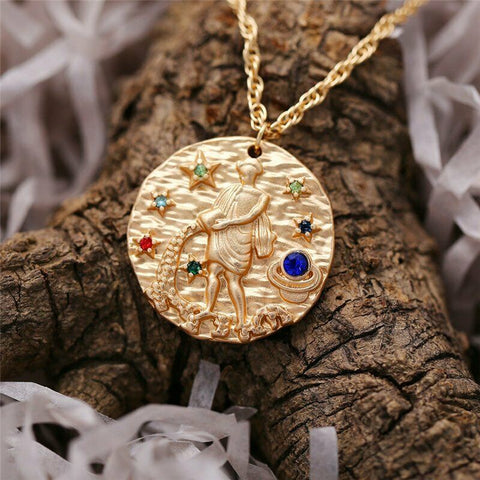 Aquarius Gold Zodiac Sign Crystal Necklace