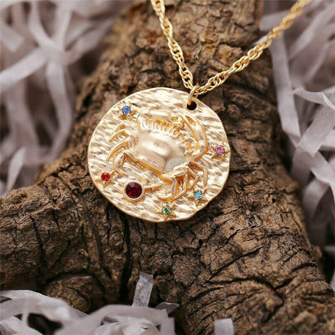 Cancer Gold Zodiac Sign Crystal Necklace