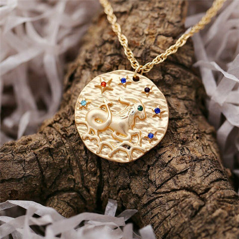 Capricorn Gold Zodiac Sign Crystal Necklace