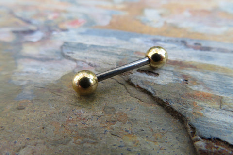 Gold Titanium Single Barbell IMPLANT GRADE Ti-6AL4V-ELi ASTM F-136 (Grade 23) Nipple Tongue Ring Barbells Bars 14G (1.6mm) Piercing