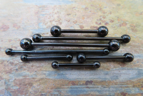 Tiny Balls Single Black Titanium IP Industrial Nipple Tongue Ring Barbell Barbells Bars 14G (1.6mm) Scaffold Piercing
