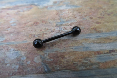 Single Black Titanium Ion Plated Nipple Tongue Ring Barbell Barbells Bars 14G (1.6mm) Piercing