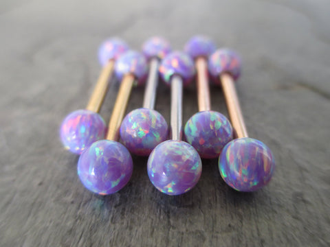 Gold Lavender Purple Lilac Fire Opal Stone Nipple Tongue Ring Barbells Bars 14G (1.6mm) Piercing Piercings