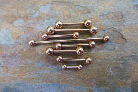 Single Rose Gold Industrial Nipple Tongue Ring Barbell Barbells Bars 14G (1.6mm) Scaffold Piercings Piercing