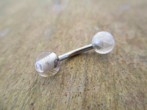 Golden Rutile Quartz Natural Stone VCH Christina Belly Navel Ring Barbells Bars 14G (1.6mm) Piercing Piercings