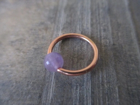 Natural Purple Amethyst Stone Bead Rose Gold Titanium Plated CBR Ring Hoop 16G (1.2mm) 14G (1.6mm) Nose Cartilage Septum Piercing 316L Steel