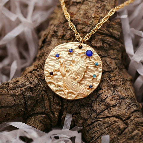 Leo Gold Zodiac Sign Crystal Necklace