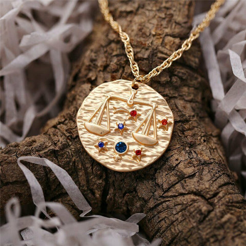Libra Gold Zodiac Sign Crystal Necklace