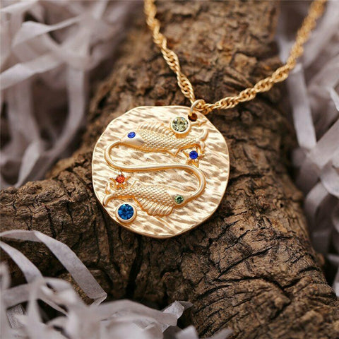 Pisces Gold Zodiac Sign Crystal Necklace