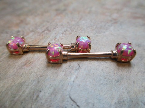 Pronged Pink Fire Opal Nipple Rings (Gold)