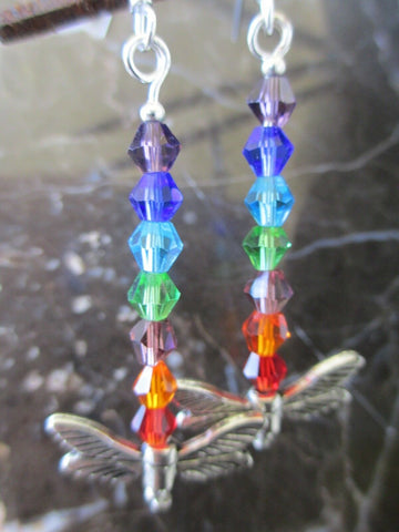 Silver Dragonfly Crystal Earrings