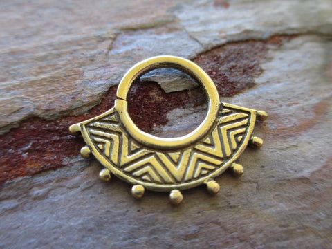Abstract Fan Brass Septum Ring 16G or 14G