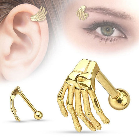 Zombie Skeleton Hand Cartilage Piercing (Gold)