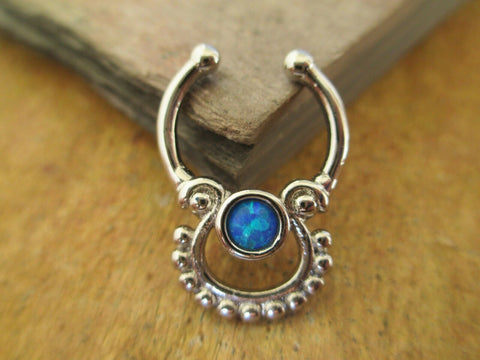 Opal Hanger Faux Septum Ring (Blue)