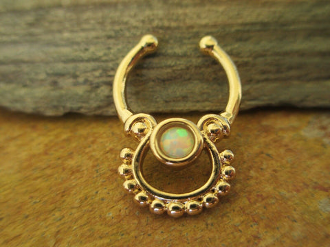 Opal Hanger Faux Septum Ring (Gold)