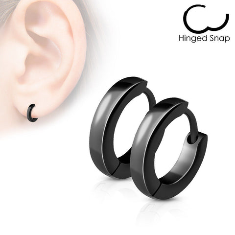 Black Pair Surgical Steel Huggie Earrings