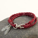 Red Feathers Braided Wrap Bracelet