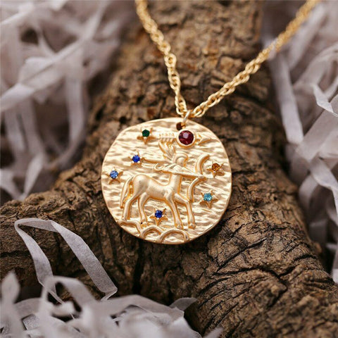 Sagittarius Gold Zodiac Sign Crystal Necklace