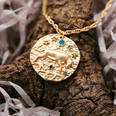 Taurus Gold Zodiac Sign Crystal Necklace